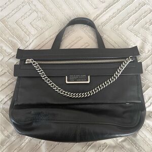 Marc By Marc Jacobs Black Leather Shoulder Bag with Silver Chain